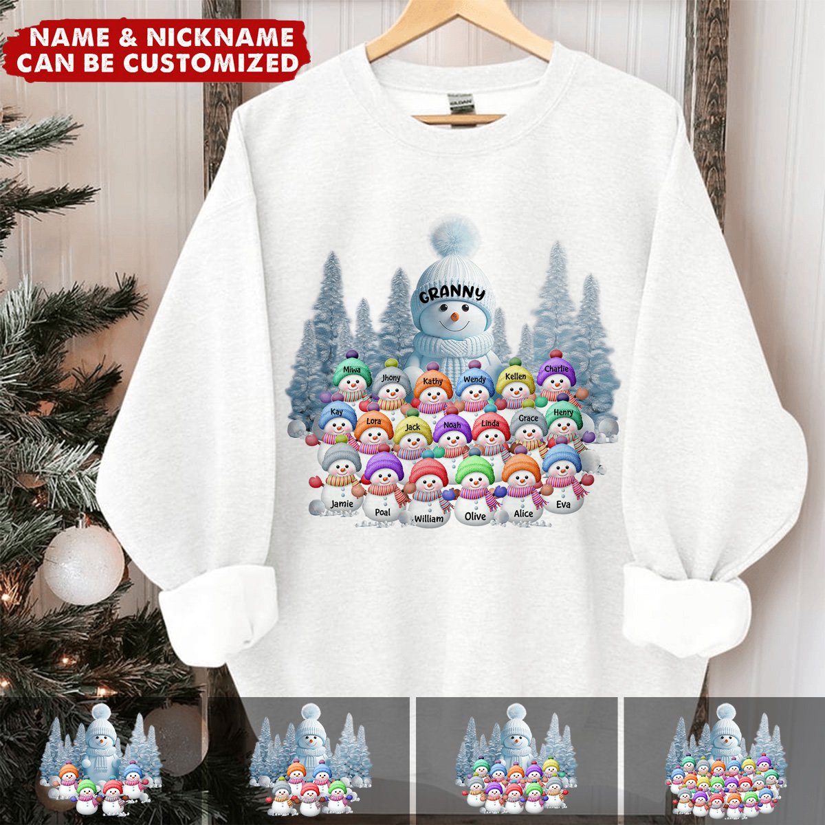 Personalized Christmas Snowman Sweatshirt With Name & Design Exclusive Fun Family Parent-child Sweatshirt
