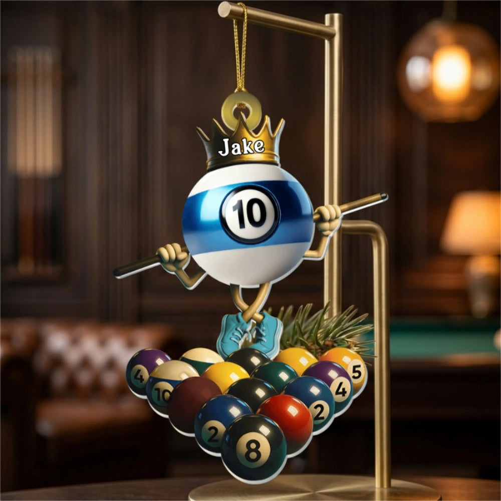 Personalized Name King Of Billiards Acrylic Ornament For Christmas Pool Player Gift