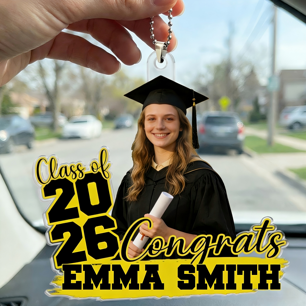 Personalized Proud Beyond Words Car Ornament With Photo & Name | Graduation Gift For Family
