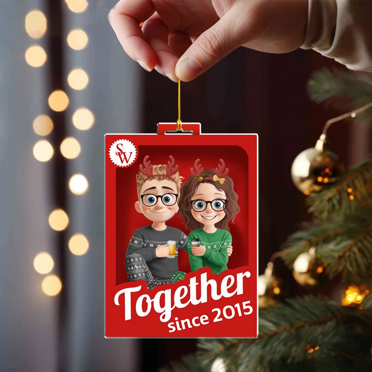 Personalized Couple Christmas Ornament With Icon Name & Year,Celebrate Love & Warmth Together For Him & Her
