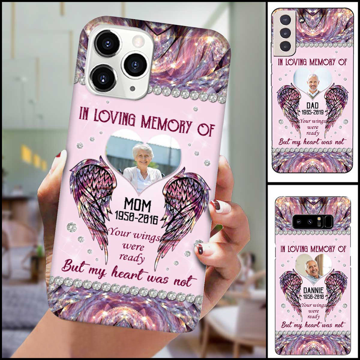 Custom Photo Your Wings Were Ready But My Heart Was Not Memorial Gift Glass Phone case