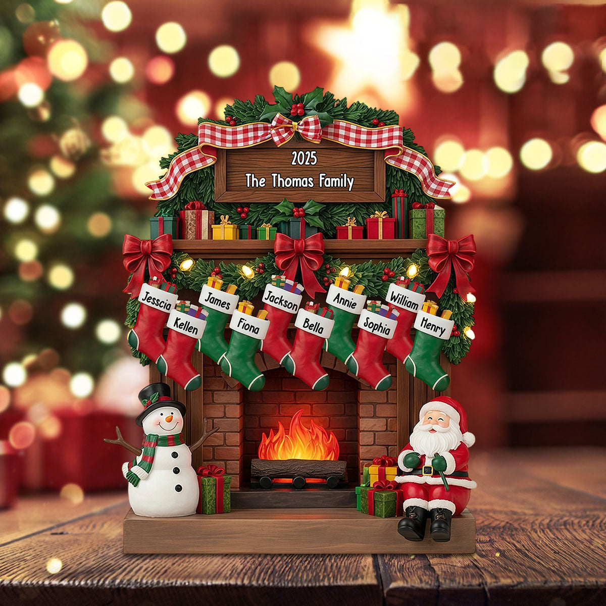 Personalized Family Shaped Christmas Acrylic Plaque With Name & Design "Hang" Family Warmth Into Christmas Fireplace