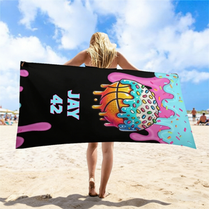 Personalized Retro Marine Life Beach Towel With Name - Summer Vacation Gift For Her