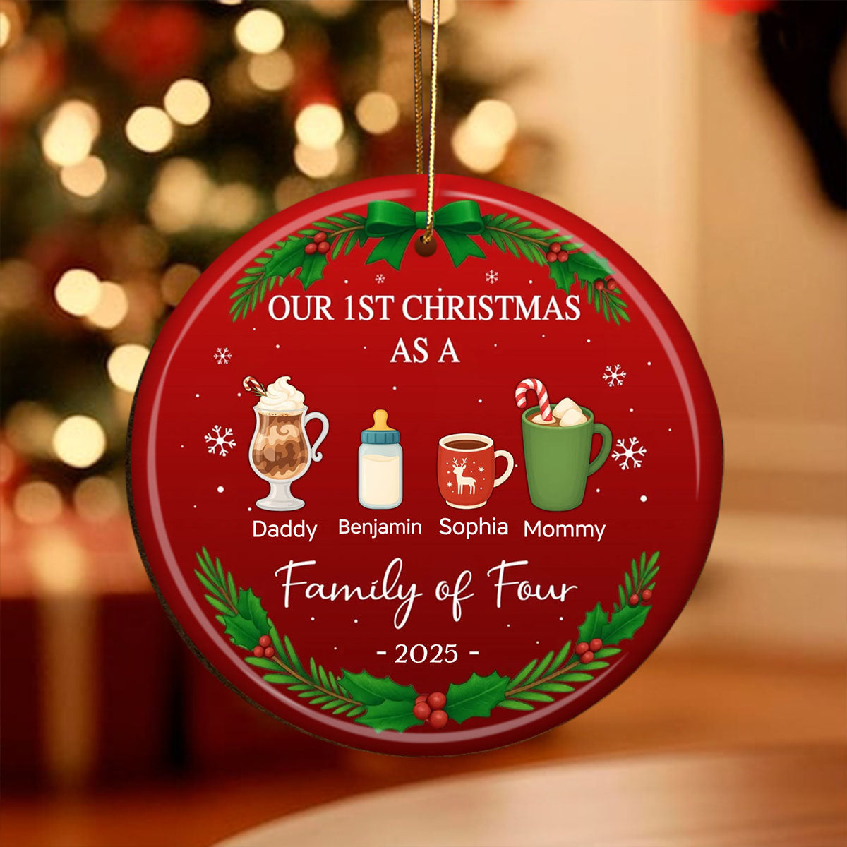 Personalized ‘Our First Christmas As A Family’ Ceramic Ornament With Name & Icon,Heartfelt Christmas Gift To Celebrate Become Family