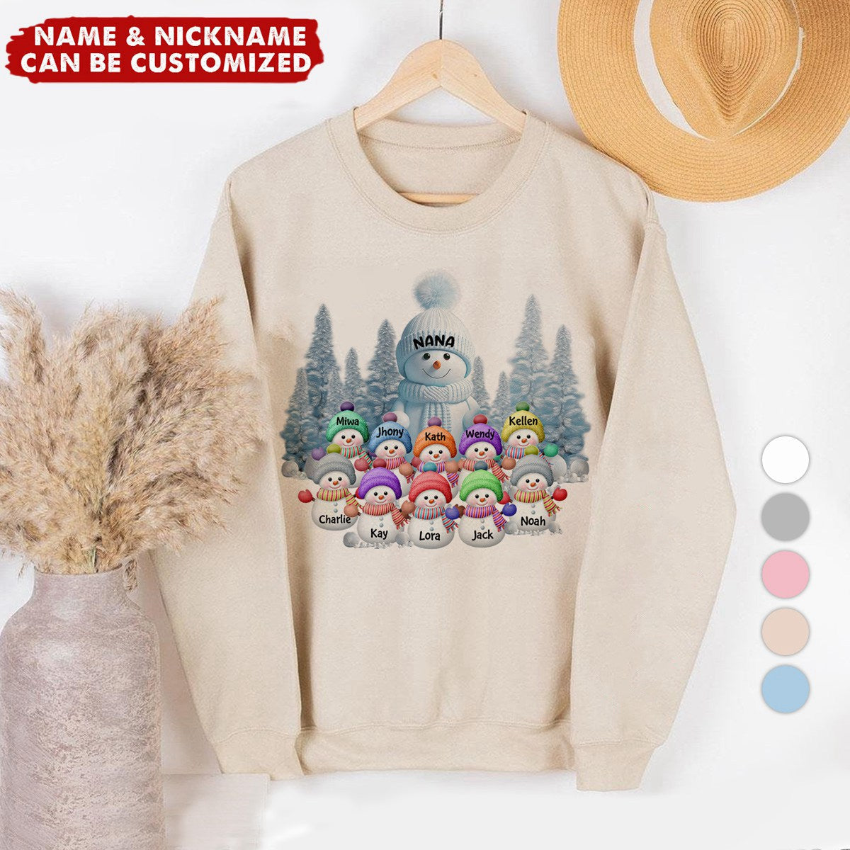 Personalized Christmas Snowman Sweatshirt With Name & Design Exclusive Fun Family Parent-child Sweatshirt