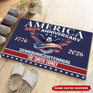 Personalized U.S. Bald Eagle Semiquincentennial Doormat With 1776-2026 & Family's Name - Independence Day Decor Gift For Proud Americans