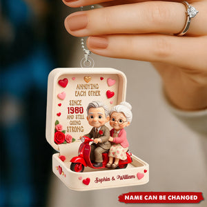 Personalized Elderly Couple Scooter Riding Car Ornament With Names & Year & Icons - Valentine's Day Anniversary Gift For Husband & Wife