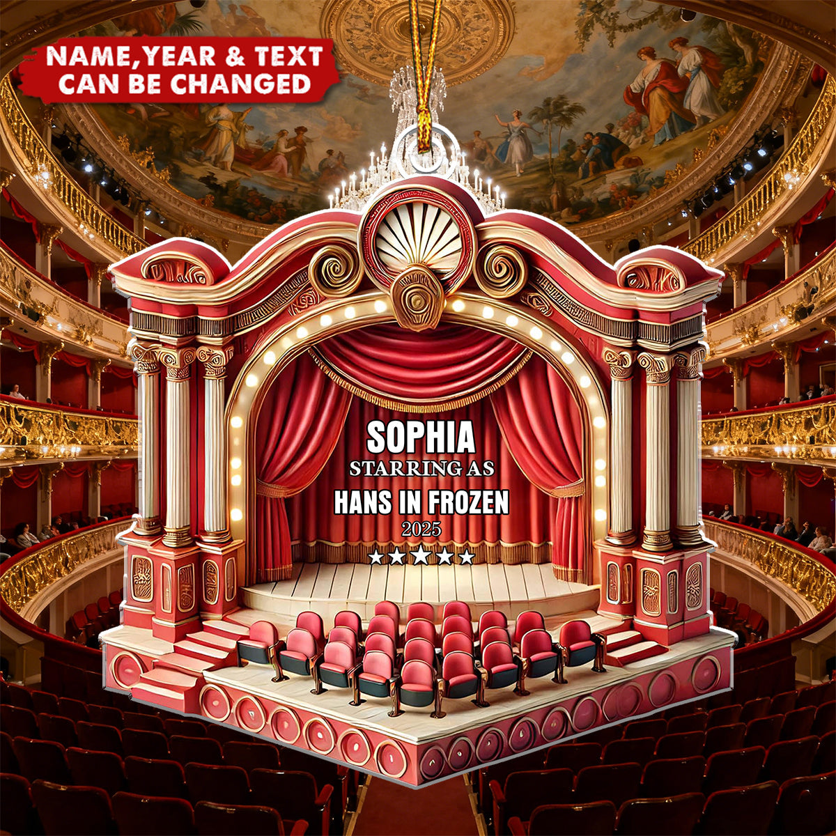 Personalized Miniature Musical Play Stage 3D Effect Ornament With Name & Year - Xmas Gift Keepsake For Actors Dancers & Theatre Lovers