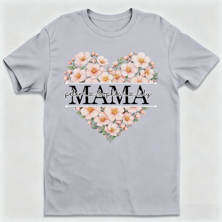 Personalized Heart T-Shirt With Kid Names & Title |  Mother's Day Gift For Mom Grandma