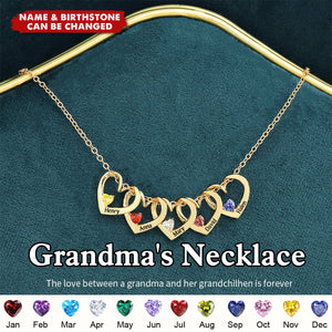 Personalized Heart Necklace with Name & Birthstone - Mother Grandma Gift