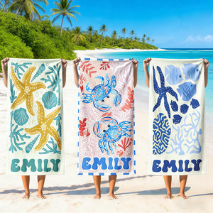 Personalized Ice Cream Baseball Sand-Free Beach Towel With Name & Number - Summer Vacation Gift For Family