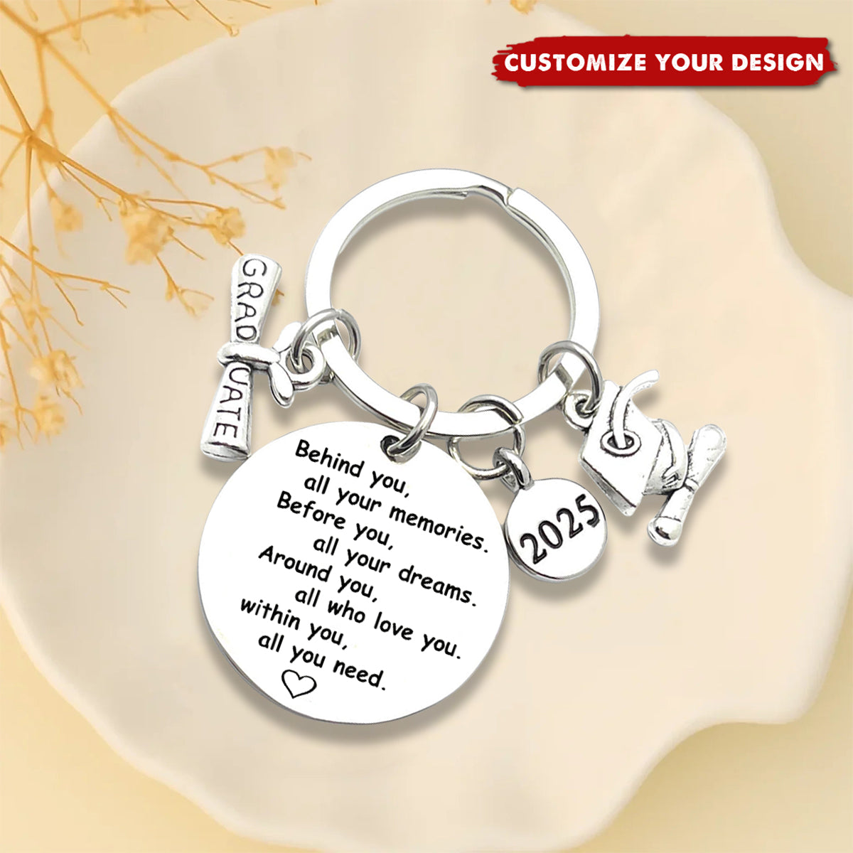 Personalized Graduation 2025 Keychain - Diploma & Mortar Board Charm Graduation Gift