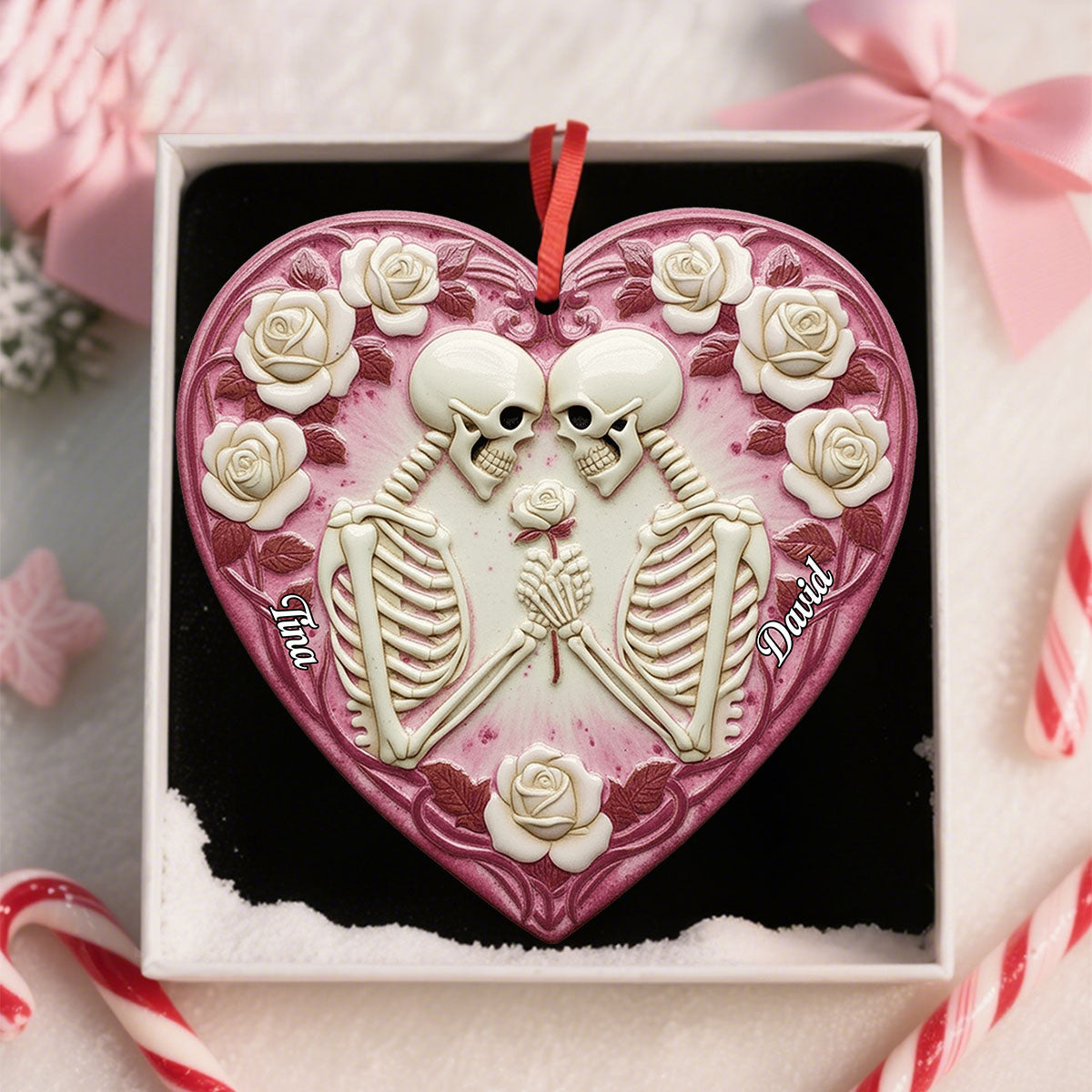 Personalized Eternal Love Skeleton Couple Ornament With Names & Color - "Till Death Do Us Part" Gift For Couple
