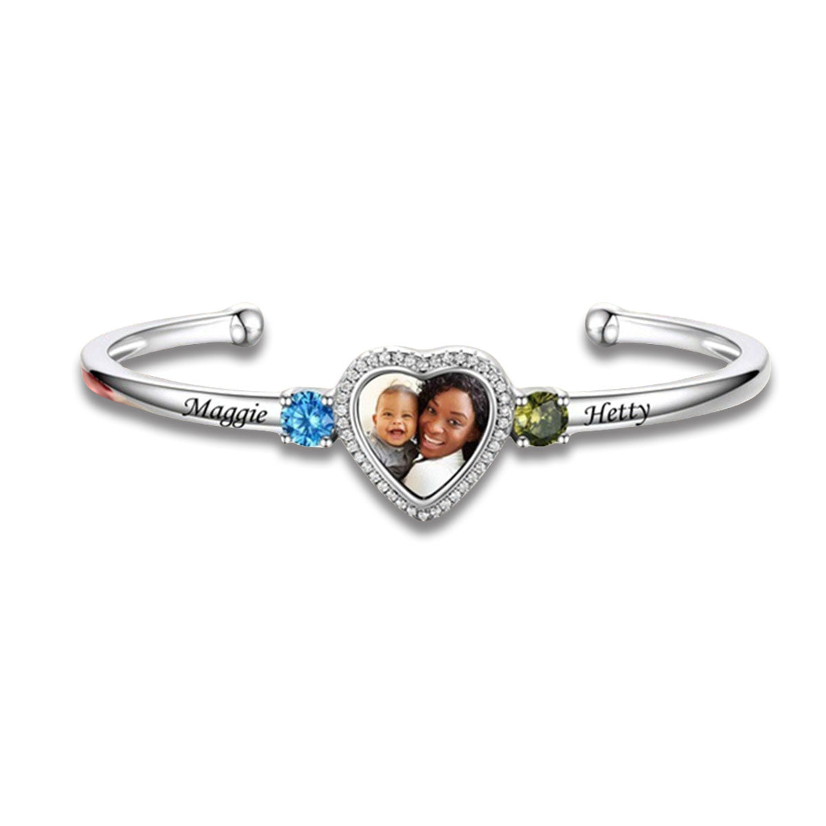Custom Birthstone Bracelet With Name Photo Engraved Mother's Day Gift