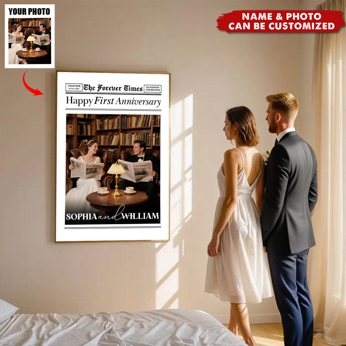 Personalized Couple Anniversary Photo Poster - Customized Name & Photo, Let "Happy First Anniversary" Stay In Our Heart Forever