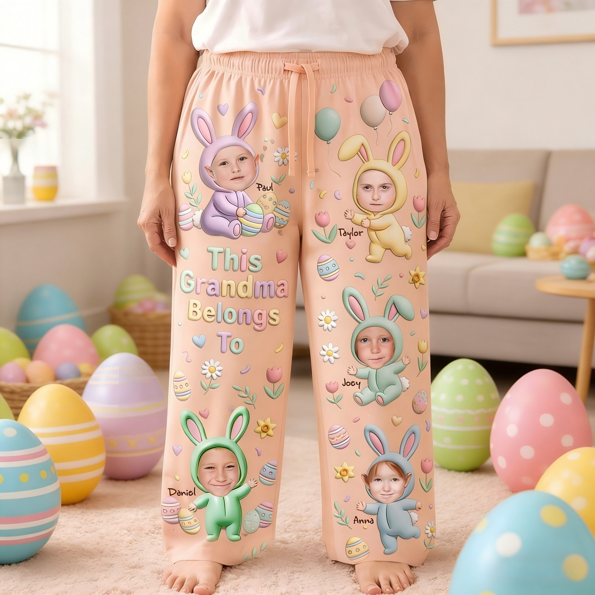 Personalized "This Grandma Belongs To" Pajama Pants With 1-5 Grandkids' Photos & Names | Easter Gifts