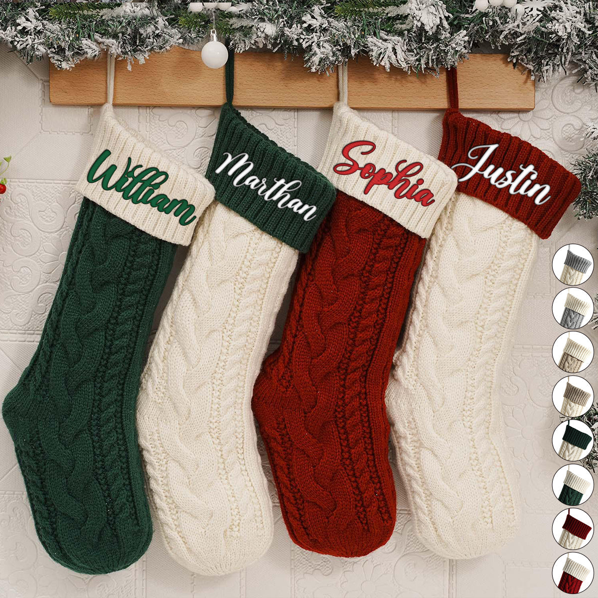 Family Personalized Knitted Christmas Stocking - Custom Embroidered Monogram,Knit Holiday Gift For Family, Friends
