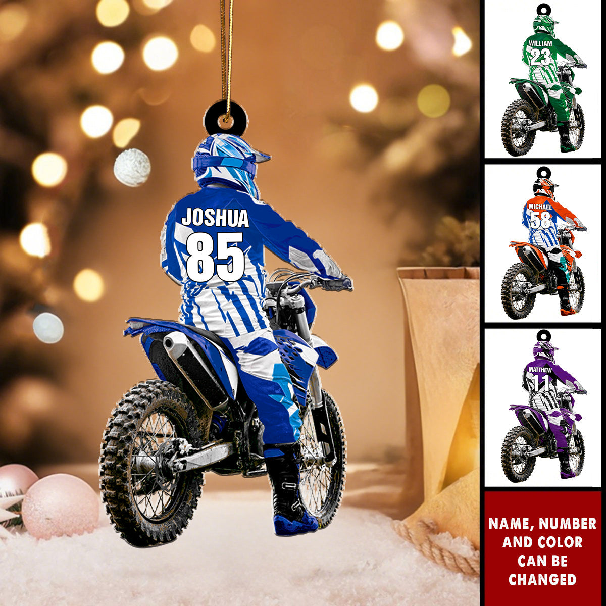 Personalized Motocross Racer Christmas Ornament With Name Number & Color Cycling Passion Gift For Riders