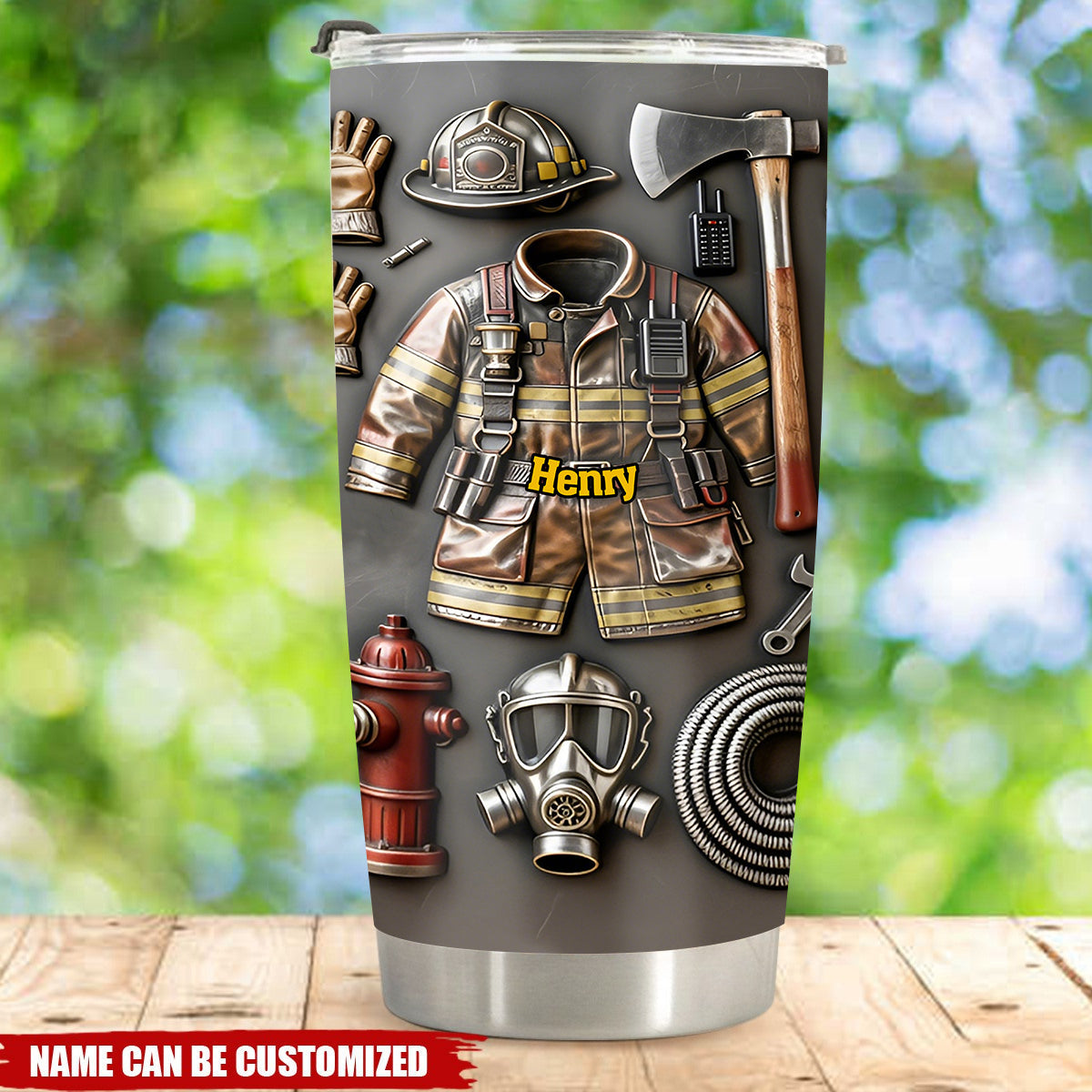 Personalized Proud Firefighter Gear Double-Wall Vacuum Tumbler With Name | Functional Gift For Firefighters First Responder