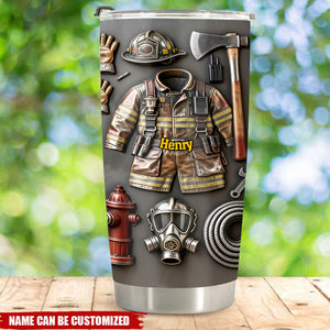 Personalized Proud Firefighter Gear Double-Wall Vacuum Tumbler With Name | Functional Gift For Firefighters First Responder