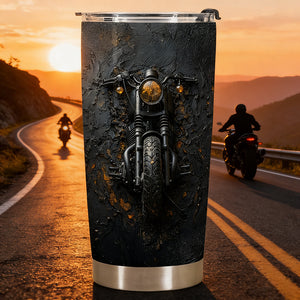 Personalized Retro Heavy Metal Motorcycle Stainless Steel Tumbler With Name - Father's Day & Birthday Gift For Biker Dad & Hubby