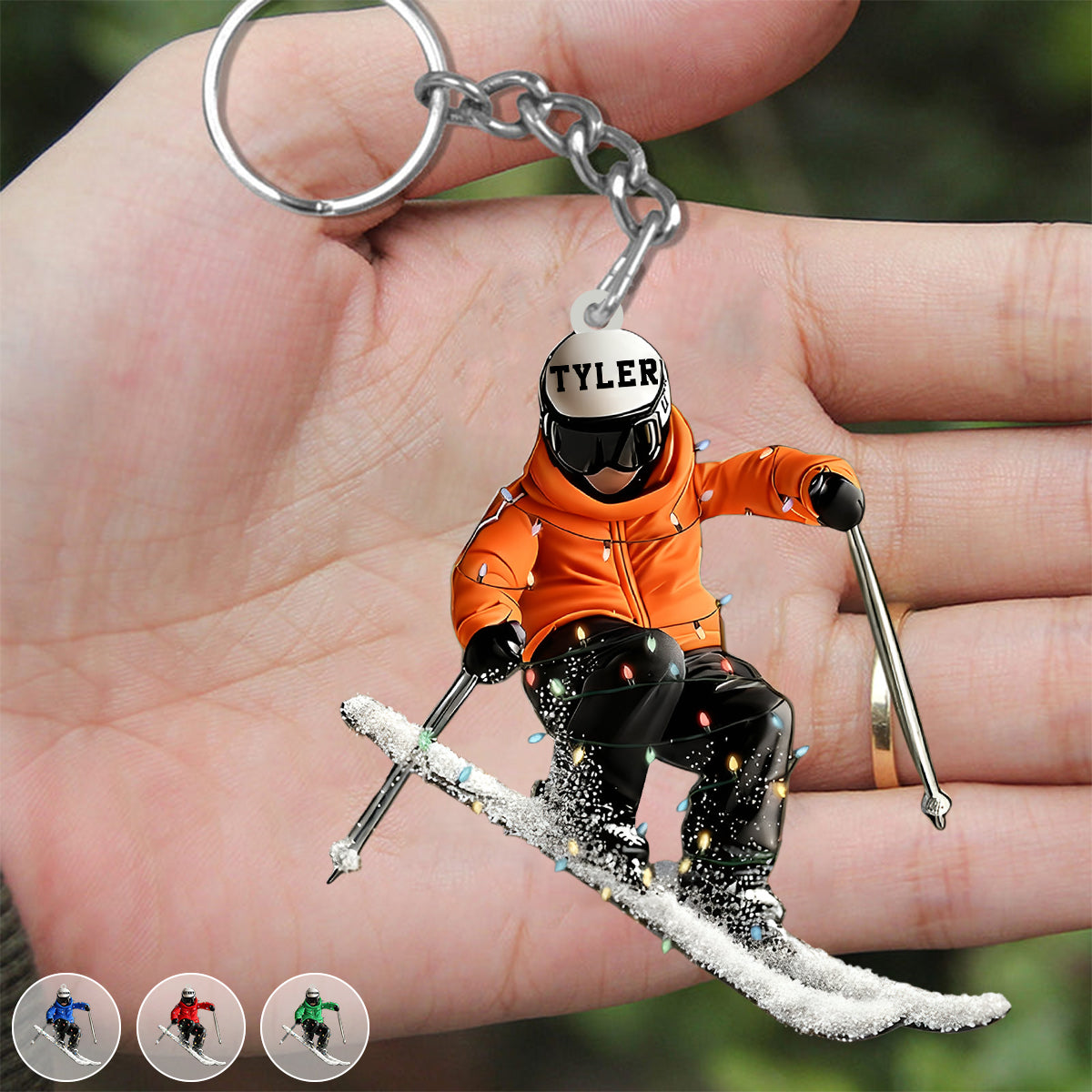 Personalized Funny Skiing Player Acrylic Keychain With Color & Name - Best Christmas Gift For Skiing Lovers