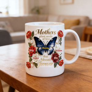 Personalized Floral Butterfly Mom And Kids Coffee Mug With 1-8 Names | Mother's Day Gift For Mom