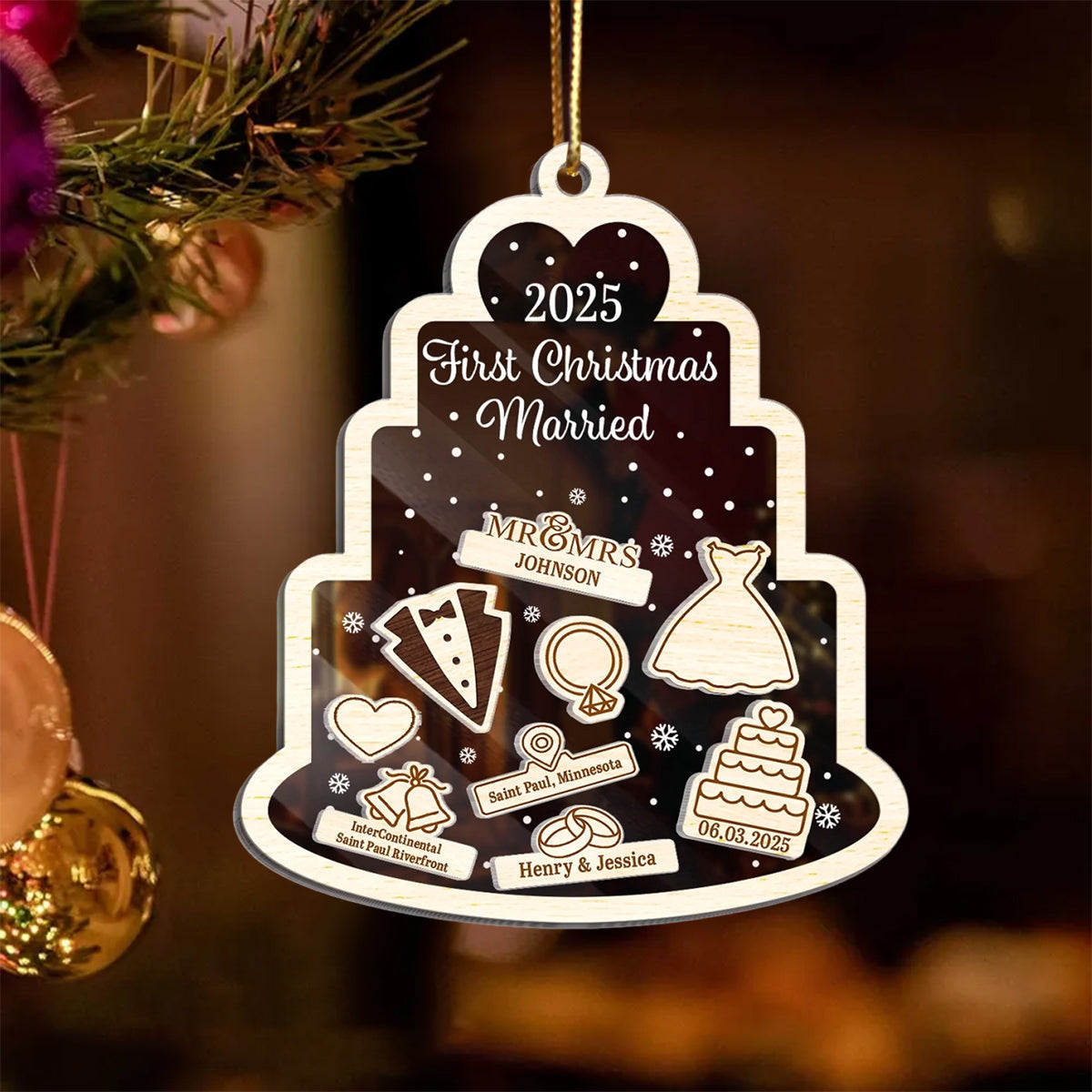 Personalized "First Christmas Married" Shaker Ornament With Names & Date,Romantic Anniversary Christmas Gift For Him & Her