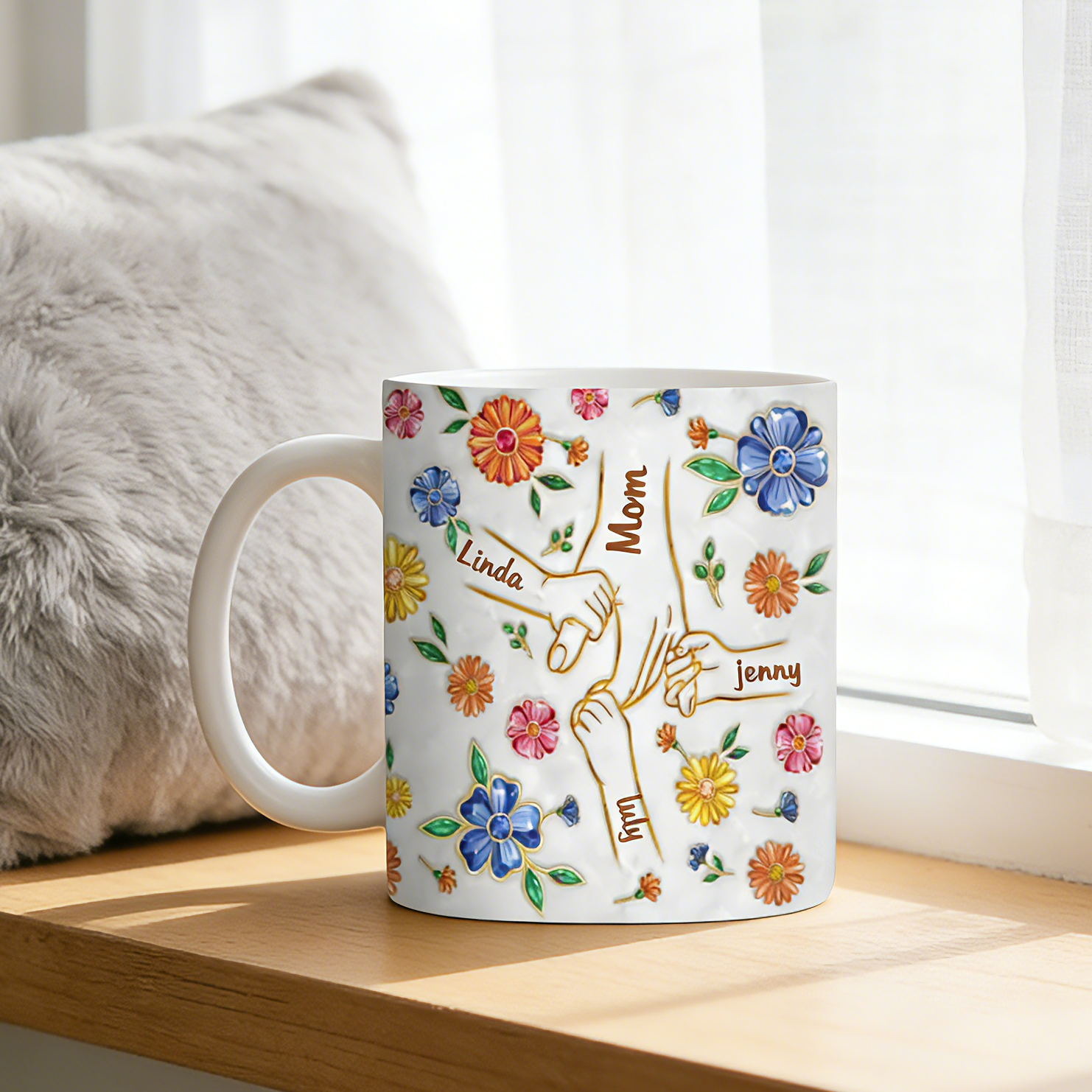 Personalized Mother’s Loving Hands Mug With 1-8 Names | Mother's Day Gifts For Mom Grandma