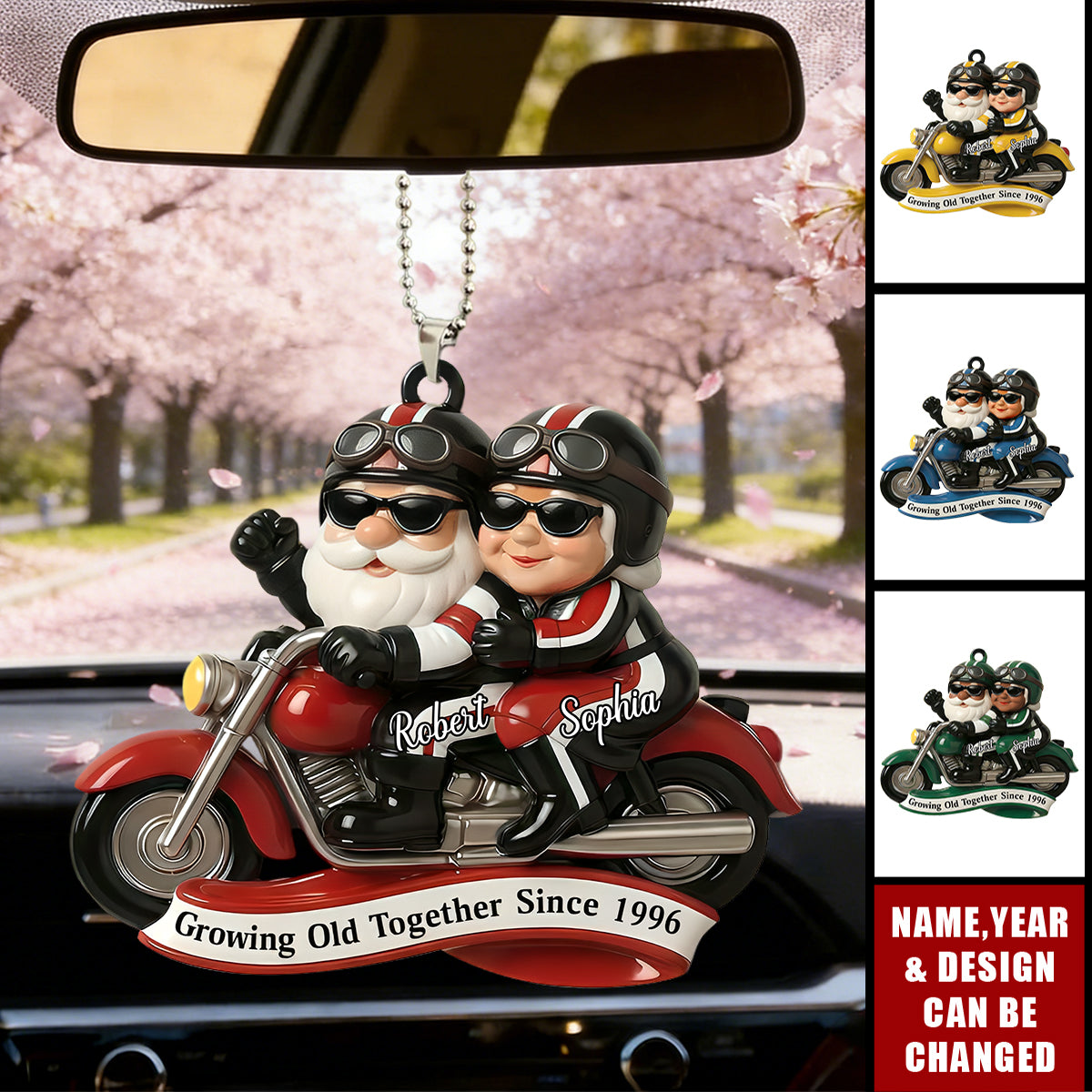 Personalized "Partners In Every Mile" Car Ornament With Names & Design & Color & Year | Anniversary Valentine's Day Gift For Biker Couples Lovers