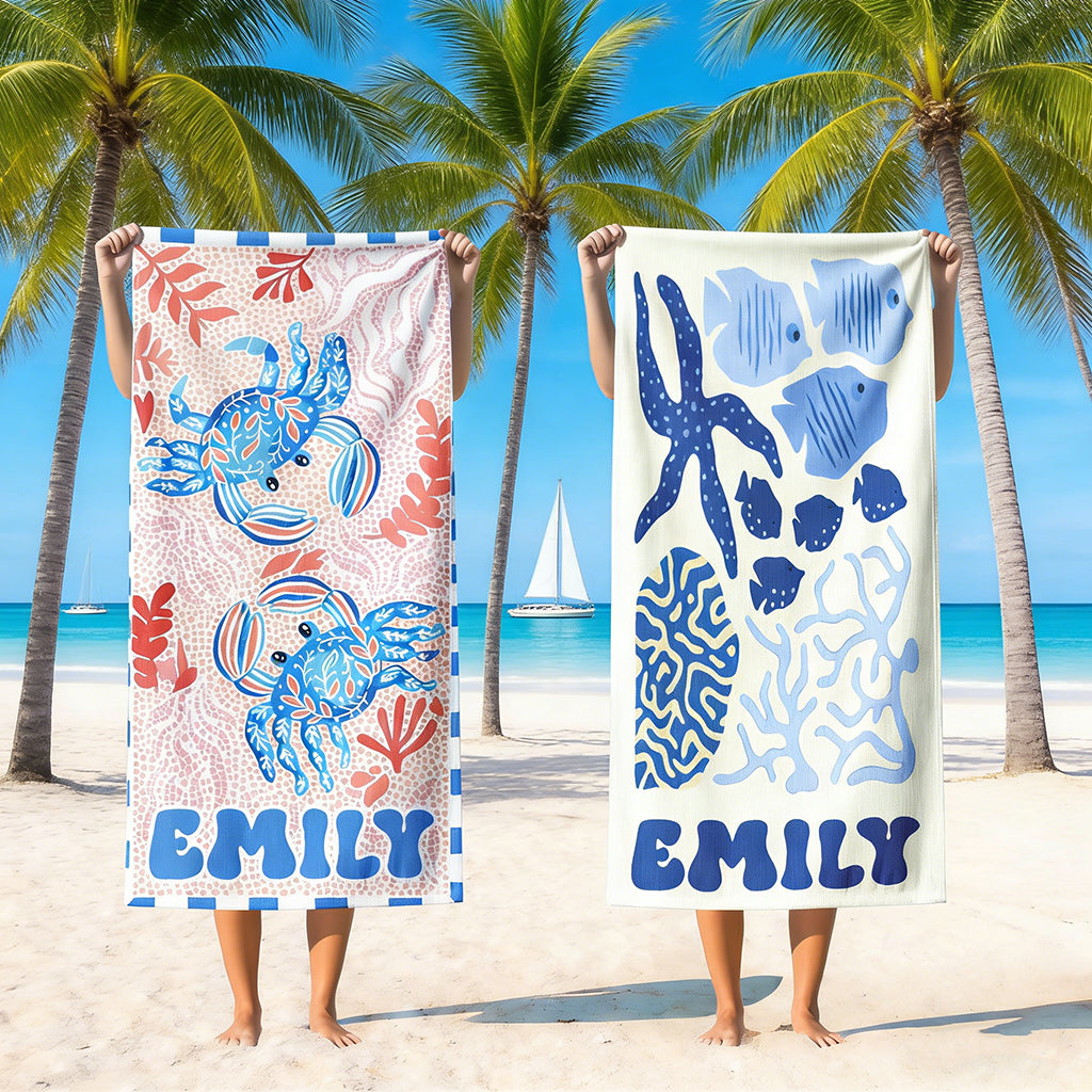 Personalized Ice Cream Baseball Sand-Free Beach Towel With Name & Number - Summer Vacation Gift For Family
