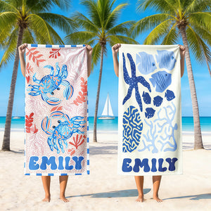 Personalized Ice Cream Baseball Sand-Free Beach Towel With Name & Number - Summer Vacation Gift For Family