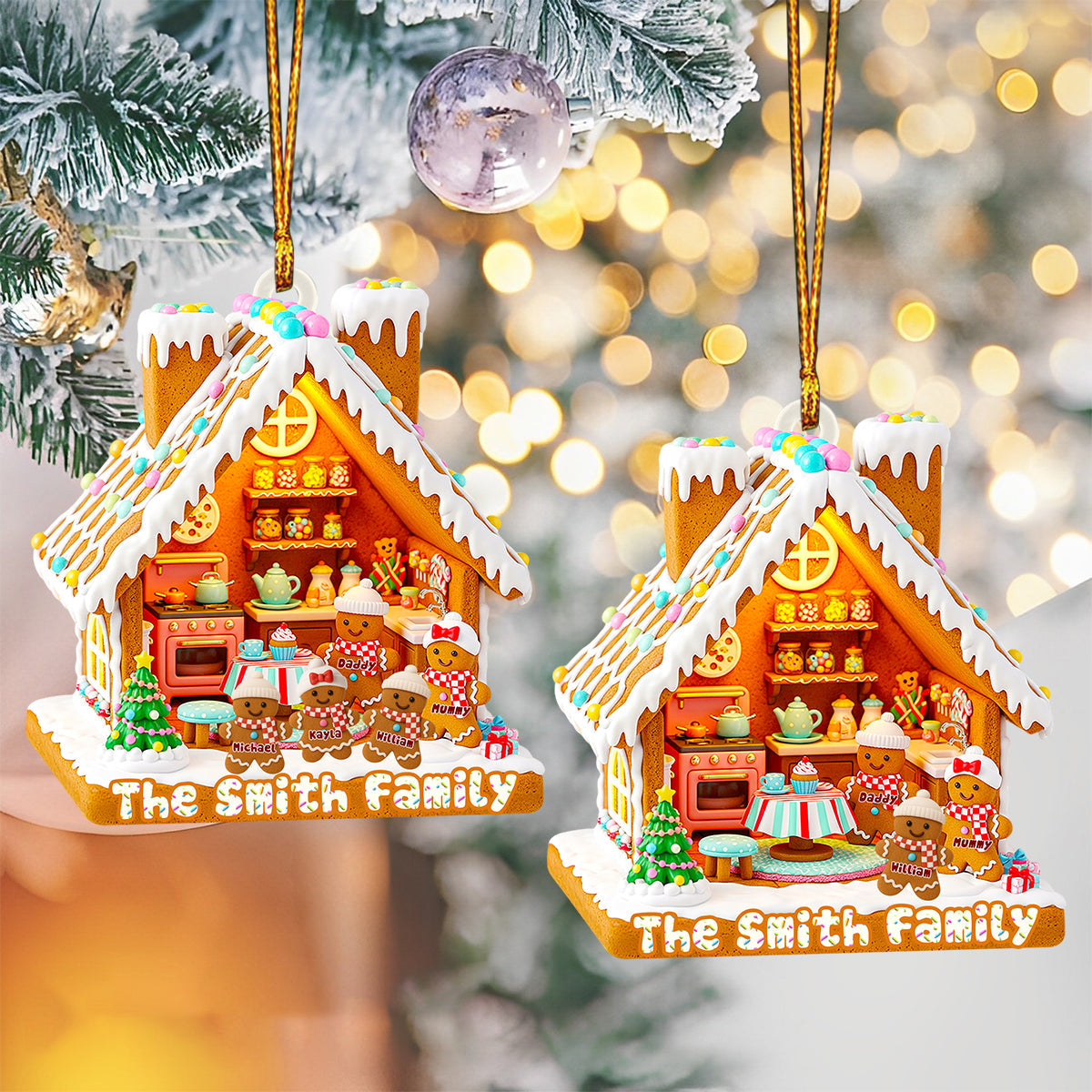 Personalized Gingerbread House Family Christmas Acrylic Ornament With 1-6 Kids Names,Sweet Decoration to Treasure Happiest Family Memories