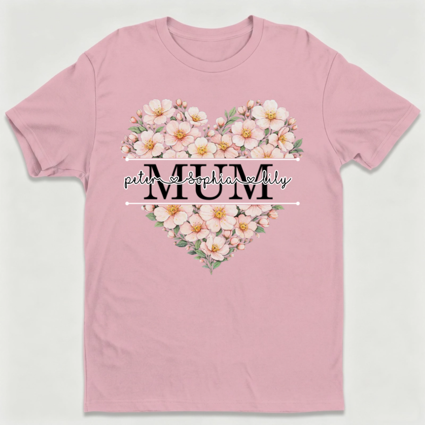 Personalized Heart T-Shirt With Kid Names & Title |  Mother's Day Gift For Mom Grandma