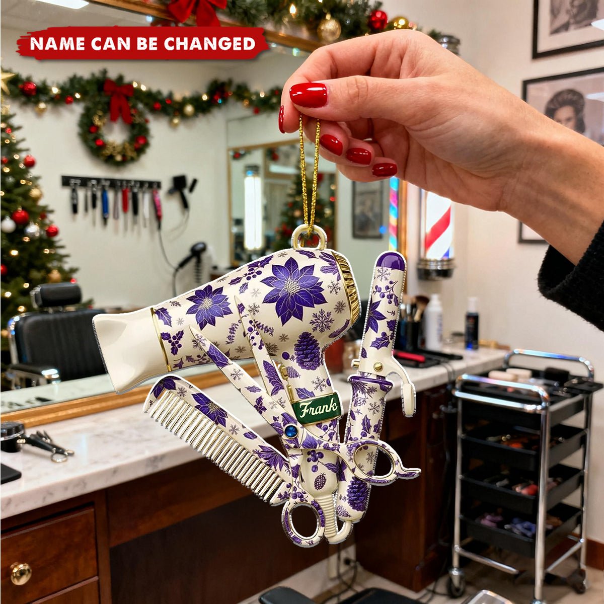 Personalized Hair Stylist Tool Acrylic Christmas Ornament With Name | Xmas Gift For Barber & Hairdresser