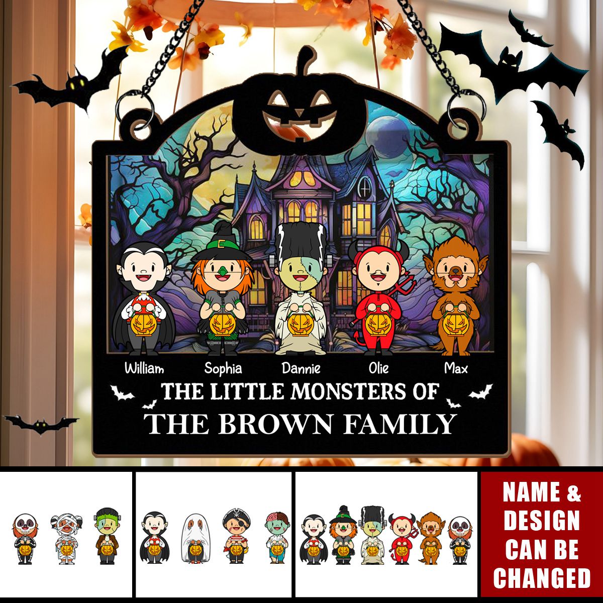Personalized Halloween "Little Monsters" Suncatcher Ornament With Name & Design Create Unique Halloween Atmosphere