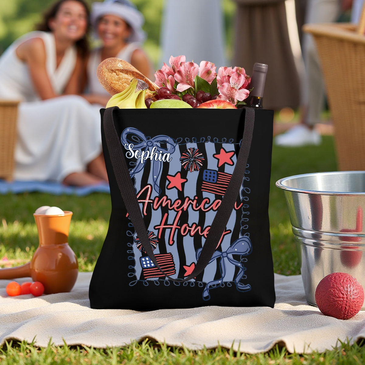 Personalized Tote Bag Independence Day American Honey Preppy Girly Memorial Day 4th Of July
