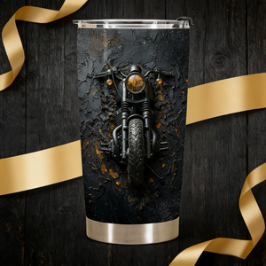 Personalized Retro Heavy Metal Motorcycle Stainless Steel Tumbler With Name - Father's Day & Birthday Gift For Biker Dad & Hubby