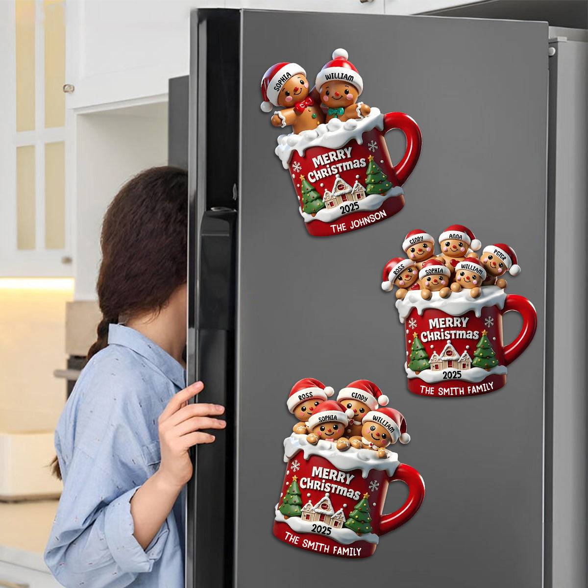 Personalized Gingerbread Family In Hot Cocoa Decal With 2-10 Names & Year,Custom Christmas Decor For Family