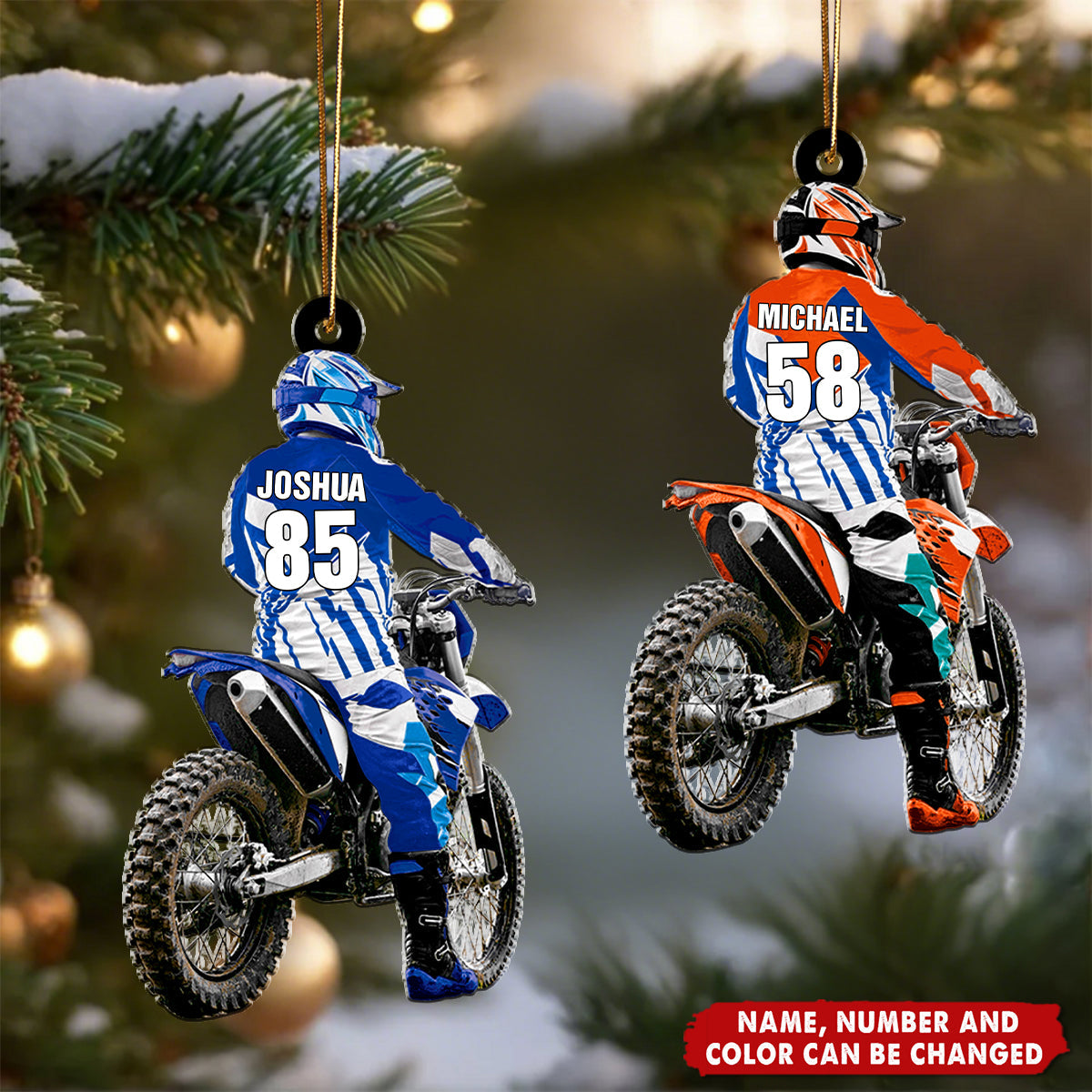 Personalized Motocross Racer Christmas Ornament With Name Number & Color Cycling Passion Gift For Riders