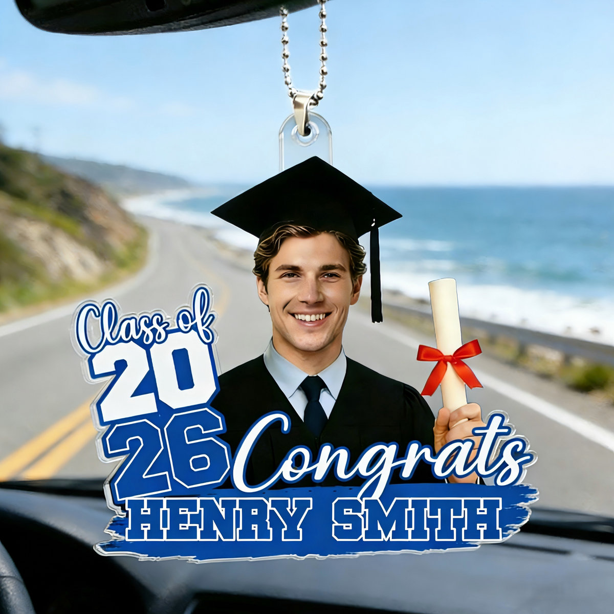 Personalized Proud Beyond Words Car Ornament With Photo & Name | Graduation Gift For Family