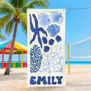 Personalized Ice Cream Baseball Sand-Free Beach Towel With Name & Number - Summer Vacation Gift For Family
