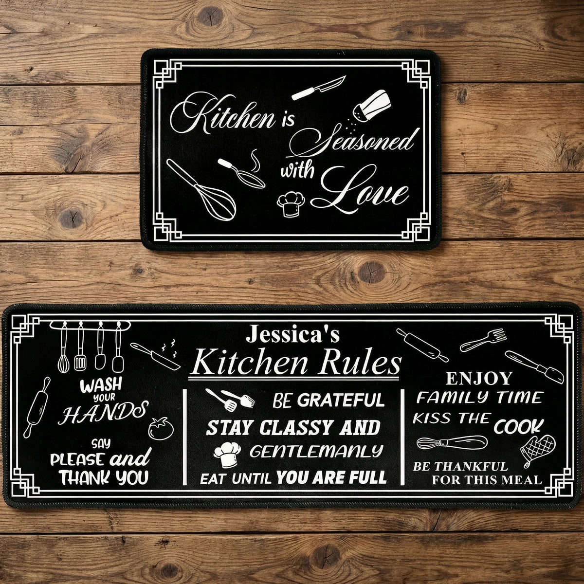 Personalized Non-Slip Kitchen Runner Rug With Family Name & Kitchen Rules - Mother's Day Gift For Mom