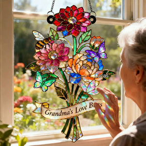 Personalized Grandma's Love Bugs Suncatcher Ornament With 1-8 Names| Mother DayGift For Mom Grandma