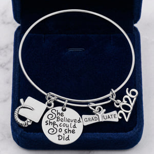 Personalized Graduation Bracelet With "She Believed She Could" & Name | Jewelry Gift For 2026 Seniors