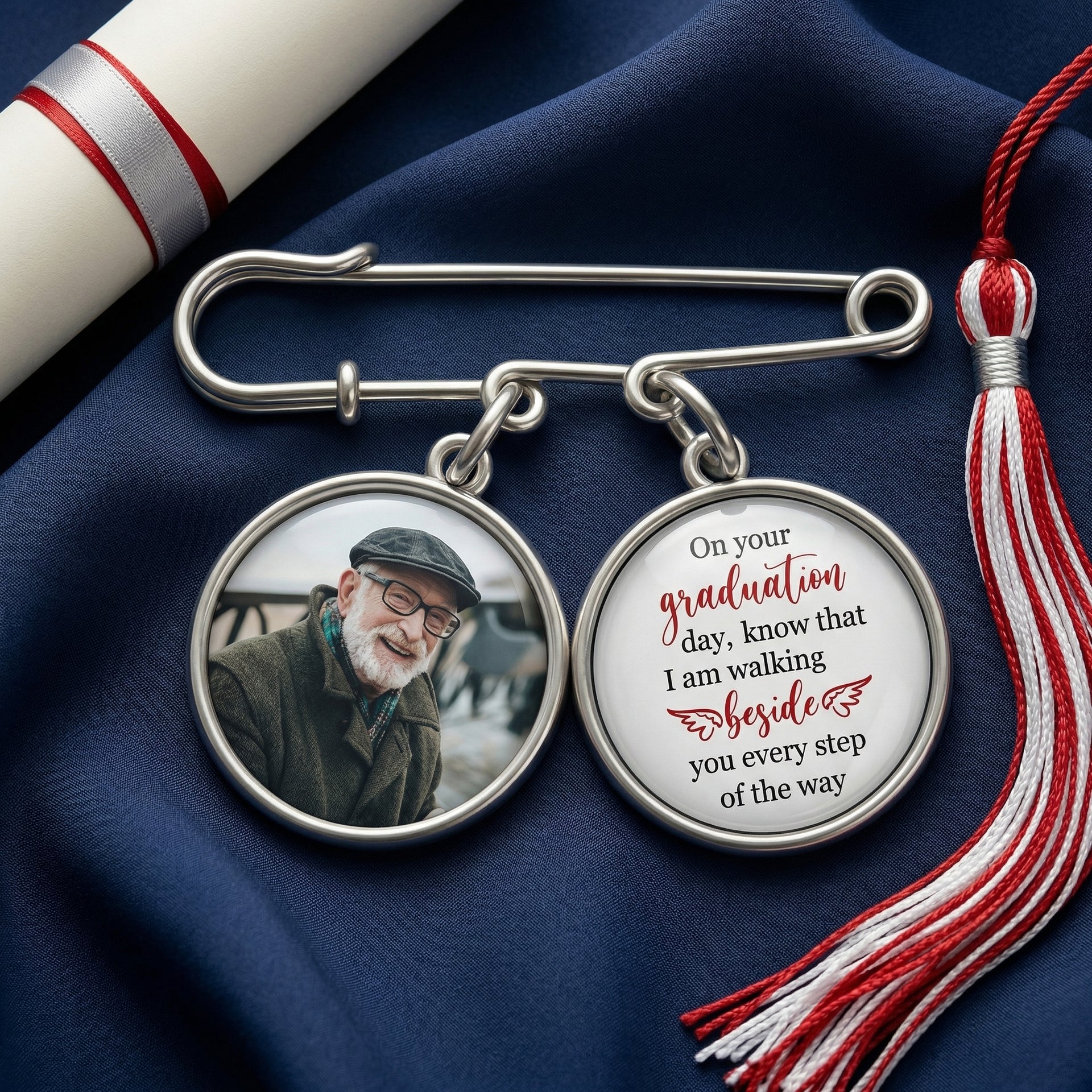 Personalized Lapel Pin With Photo Charms Gift For Senior 2026 -Graduation Walking Beside You Every Step