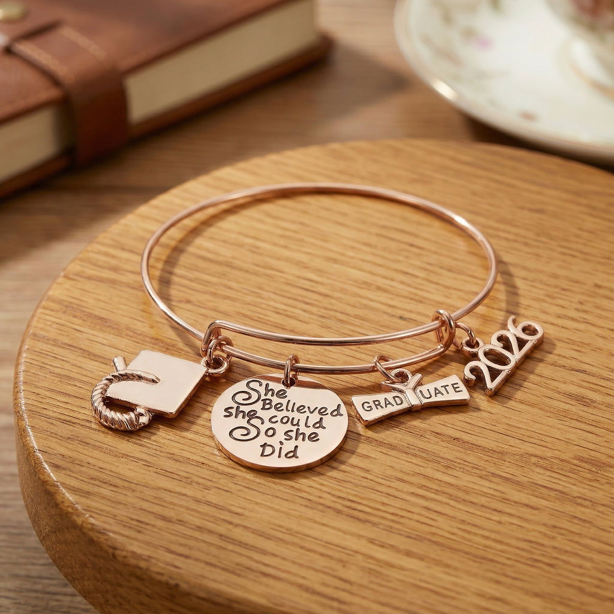 Personalized Graduation Bracelet With "She Believed She Could" & Name | Jewelry Gift For 2026 Seniors