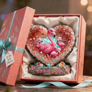 Personalized Flamingo Heart Shaped Acrylic Plaque With 1-6 Names | Mothers Day Gift For Mom Grandma