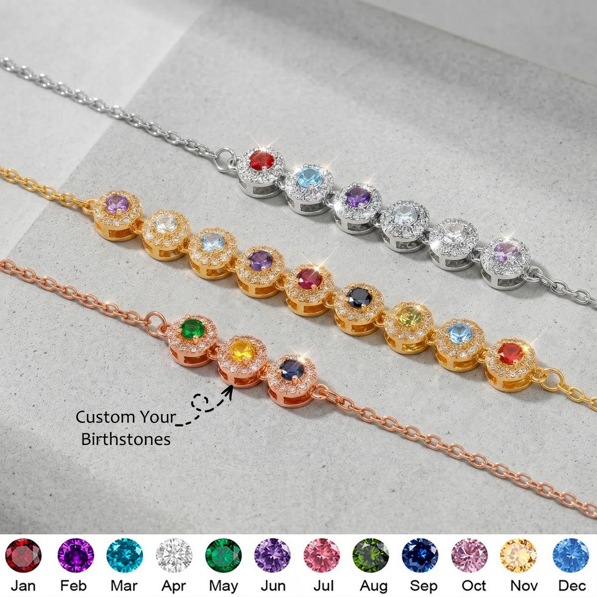 Personalized Thank You Mom Bracelet With 1-10 Birthstones |  Mother's Day Gift For Mom