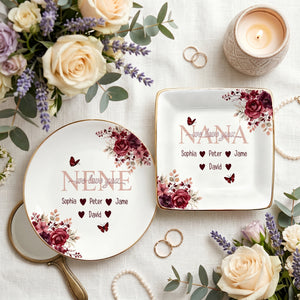 Personalized Mommy Floral Jewelry Dish With 1-4 Kid Names & Titles |  Mother’s Day Gift For Mom Grandma
